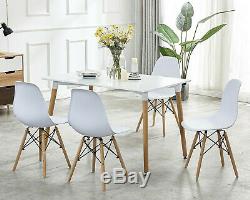 Rectangle Dining Table and 4x Plastic Chairs Metal Wooden Legs Living Room Sets