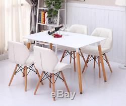 Rectangular Retro Dining Table and 4/6 Chairs Eiffel Wood Leg White Dining Room