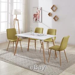 Rectangular White Dining Table 4/6 Chairs Set Retro Design Wood Metal Fabric New