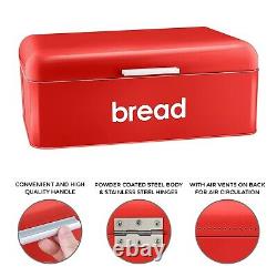 Red Color Retro Style Steel Powder Coated Bread Bin Kitchen Loaf FoodStorage Box
