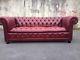 Red Oxblood Leather Chesterfield Three Seater Sofa / Settee Vintage Retro Look