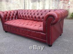 Red Oxblood Leather Chesterfield Three Seater Sofa / Settee Vintage Retro look