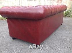 Red Oxblood Leather Chesterfield Three Seater Sofa / Settee Vintage Retro look