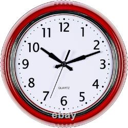 Red Retro Wall Clock 9.5 Vintage Kitchen Silent Quartz Easy Read Round Decor