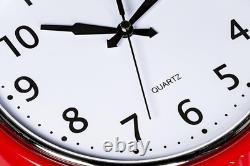Red Retro Wall Clock 9.5 Vintage Kitchen Silent Quartz Easy Read Round Decor