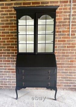 Refurbished Vintage Queen Anne Style Secretary Desk with Glass Display Bookcase