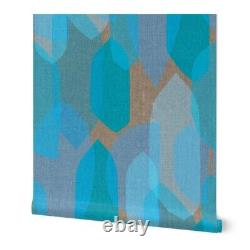 Removable Water-Activated Wallpaper Mid Century Colour Cool Blues Vintage Retro