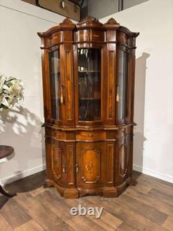 Reproduction Mahogany Continental Serpentine Fronted Display Cabinet
