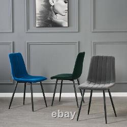 Retro 2 4 6 Dining Chairs Soft Velvet Padded Seat Black Metal Legs Kitchen Room