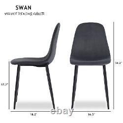 Retro 2 4 6 Dining Chairs Soft Velvet Padded Seat Black Metal Legs Kitchen Room