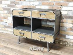 Retro 4 Drawers 2 Shelves Industrial Metal Cabinet Sideboard Storage End Table