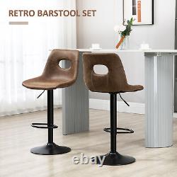Retro Bar Stools Set of 2 Adjustable Breakfast Dining Stools with Footrest Brown