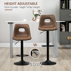 Retro Bar Stools Set of 2 Adjustable Breakfast Dining Stools with Footrest Brown