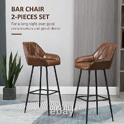 Retro Bar Stools Set of 2 Bar Chairs With Steel Legs Footrests Dining Area Brown