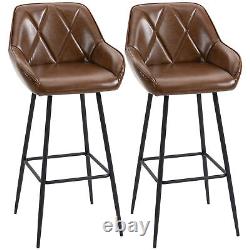 Retro Bar Stools Set of 2 Bar Chairs With Steel Legs Footrests Dining Area Brown