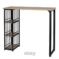 Retro Bar Table Breakfast Dining Room Coffee Kitchen Table with Shelves MDF Metal