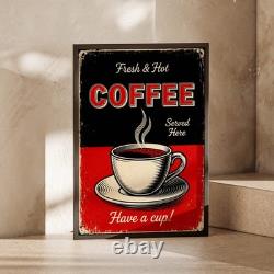 Retro Coffee Poster, Vintage Cafe Wall Art, Red Black Kitchen Print, Diner Decor
