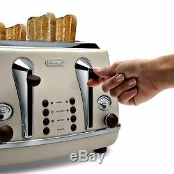 Retro DeLonghi Icona Cream Kettle & 4 Slice Toaster Kitchen Appliance Bundle Set