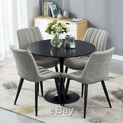 Retro Dining Table and 4 Distressed Chairs Faux Leather Black Legs Kitchen Sets