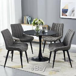 Retro Dining Table and 4 Distressed Chairs Faux Leather Black Legs Kitchen Sets