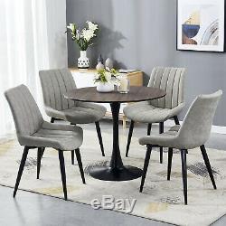 Retro Dining Table and 4 Distressed Chairs Faux Leather Black Legs Kitchen Sets