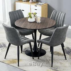 Retro Dining Table and 4 Distressed Chairs Faux Leather Black Legs Kitchen Sets