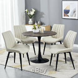 Retro Dining Table and 4 Distressed Chairs Faux Leather Black Legs Kitchen Sets