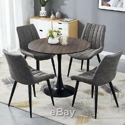 Retro Dining Table and 4 Distressed Chairs Faux Leather Black Legs Kitchen Sets