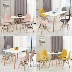 Retro Dining Table and Chairs 4 Set Wooden Legs Room Kitchen Lounge Chair White