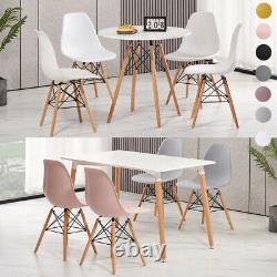 Retro Dining Table and Chairs 4 Set Wooden Legs Room Kitchen Lounge Chair White