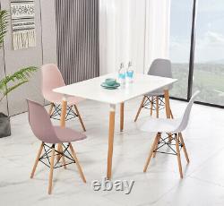 Retro Dining Table and Chairs 4 Set Wooden Legs Room Kitchen Lounge Chair White