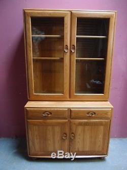 Retro Ercol Windsor 2 Door Elm Glazed Bookcase Cabinet Blonde Wood Great Cond