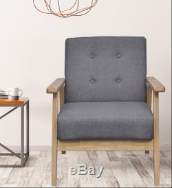 Retro Fabric Armchair Modern Grey Chair Retro Room Wooden Scandi Lounge Seater