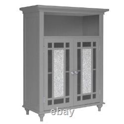 Retro Grey Cabinet With Silver Mosaic Glass Doors Shelves Small Storage Cupboard