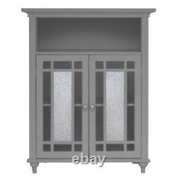 Retro Grey Cabinet With Silver Mosaic Glass Doors Shelves Small Storage Cupboard