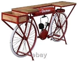 Retro Indian Open Bar Table with a Restored Bicycle as Stand and a Wooden Top