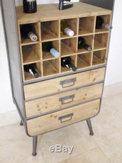 Retro Industrial vintage wine rack with 3 drawers 15 bottle wine store urban