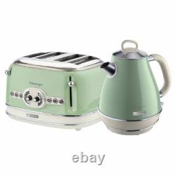 Retro Jug Kettle & 4 Slice Toaster Set, Green Vintage Style, Ariete