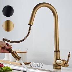 Retro Kitchen Faucet Pull-down Spray Brass One Hole Black Antique Bronze Vintage