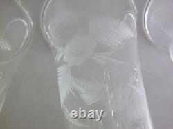 Retro MCM Drinking Glass Set 6 Highball & 6 Snifter Vintage Floral Fern Etch