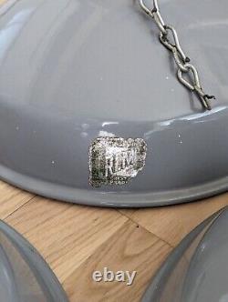 Retro MCM Grey Benjamin RLM Vintage Kitchen Enamel Pendant Lamp