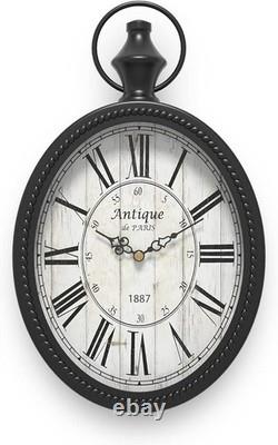 Retro Oval Wall Clock Vintage Silent Battery Kitchen Bedroom Farmhouse Decor