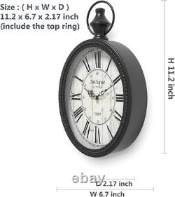 Retro Oval Wall Clock Vintage Silent Battery Kitchen Bedroom Farmhouse Decor