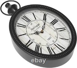 Retro Oval Wall Clock Vintage Silent Battery Kitchen Bedroom Farmhouse Decor