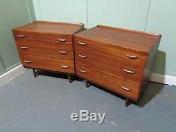 Retro Pair Of Teak Stag Bedside Cabinets Vintage Pot Cupboards MID Century