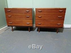 Retro Pair Of Teak Stag Bedside Cabinets Vintage Pot Cupboards MID Century