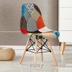 Retro Patchwork Dining Chairs Armchair Fabric Dining Room Side Chair Modern