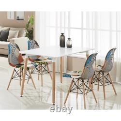 Retro Patchwork Dining Chairs Armchair Fabric Dining Room Side Chair Modern