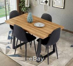 Retro Rectangular Dining Table and 4 Faux Leather Chairs Kitchen Lounge Room