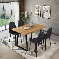 Retro Rectangular Dining Table and 4 Faux Leather Chairs Kitchen Lounge Room